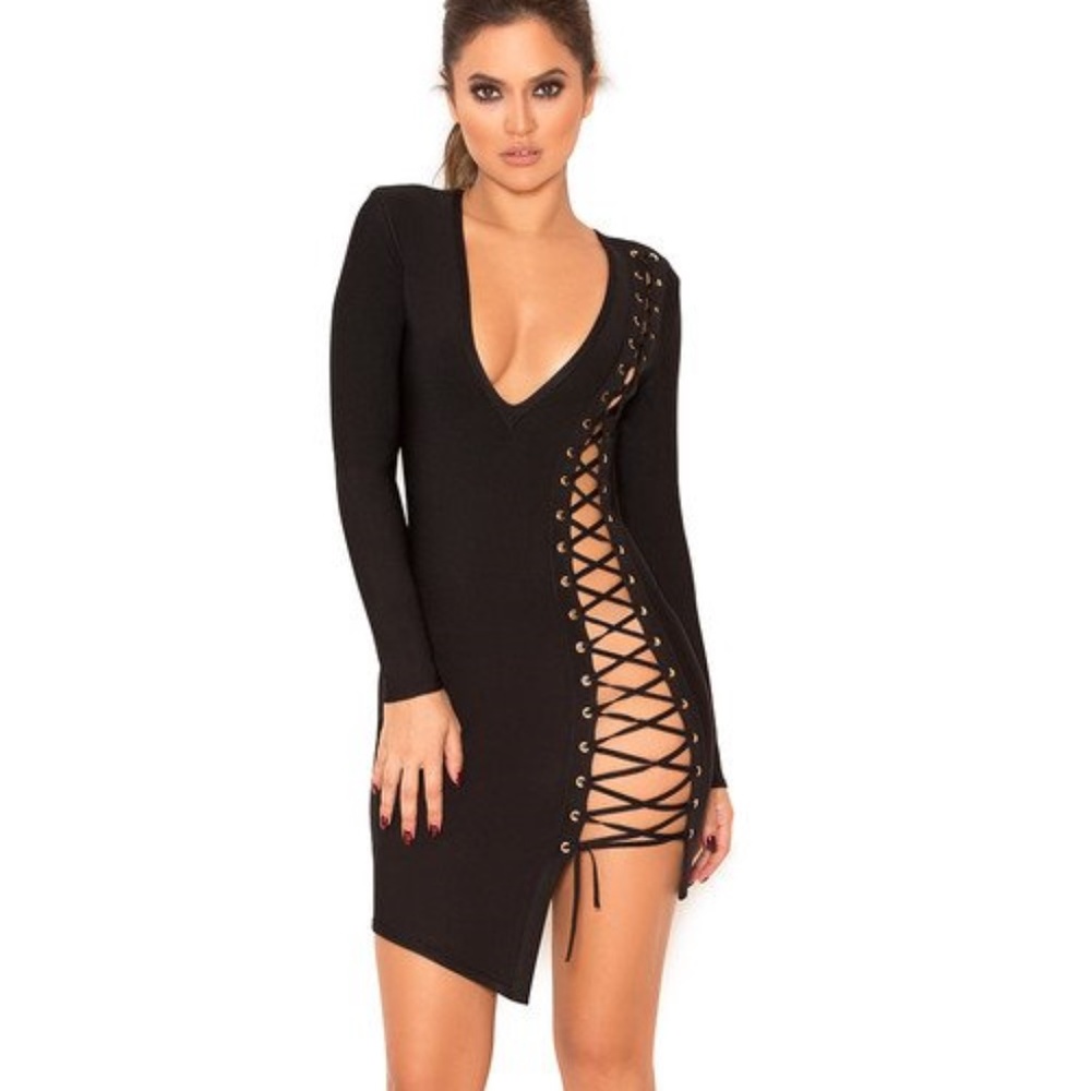 Sexy Strap up mini long sleeves dress